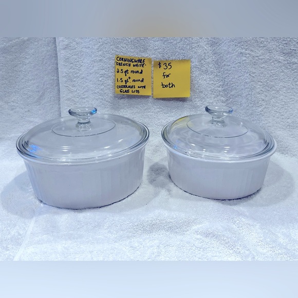 Pair of CORNINGWARE "French White" casseroles with glass lids - Picture 1 of 3